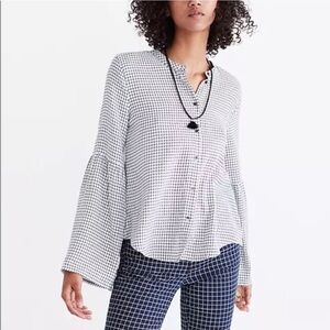 Madewell Gingham Bell Sleeve Button Down Blouse | Black White Check | Size S